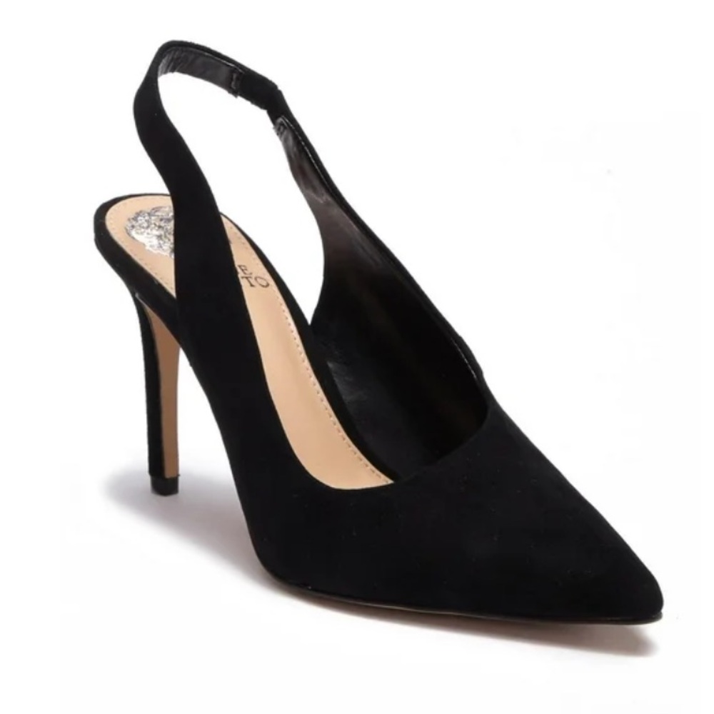 Vince Camuto AMPERETA Pump Black Suede Pointed Toe Sling Back dress Pumps 7,5 US - Picture 2 of 9